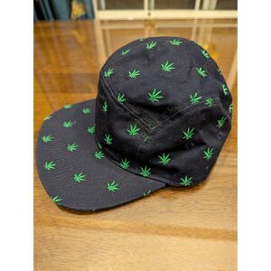 NeonLights Black 5 Panel Hat Pot Leaf Embroidered Streetwear Cap